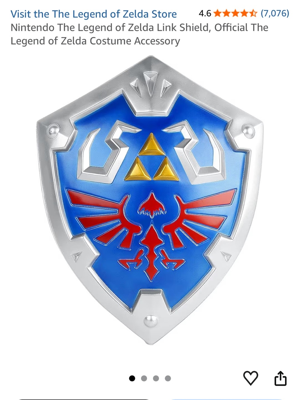 Nintendo Blue and Silver Hylian Shield Replica with Red and Gold Accents